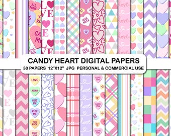Papel digital de corazones de caramelo para álbum de recortes de San Valentín (descarga digital)