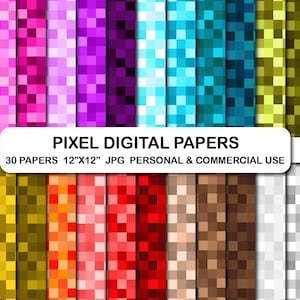 Pixelated Digital Papers , Pixel Digital Papers, Rainbow colors pixels Digital Paper, Pixels Scrapbook Papers, Pixels Digital Paper, Pixel