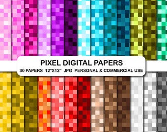 Papeles digitales Rainbow Pixel, papel para álbumes de recortes (descarga digital)