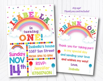 Rainbow Birthday Party invitations, Rainbow Birthday Invitation, Kids Birthday Invite Rainbow printable Stars Colorful Girl's Invite Digital