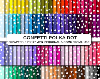 Confetti Polka Dot Digital Papers, Rainbow Background (Digital Download)