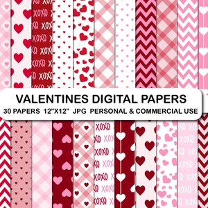 Valentine's Day Digital Papers, Love Digital Paper Pack, Valentines Day Patter Papers, Valentine's Day Scrapbook Pattern Papers Pack Set