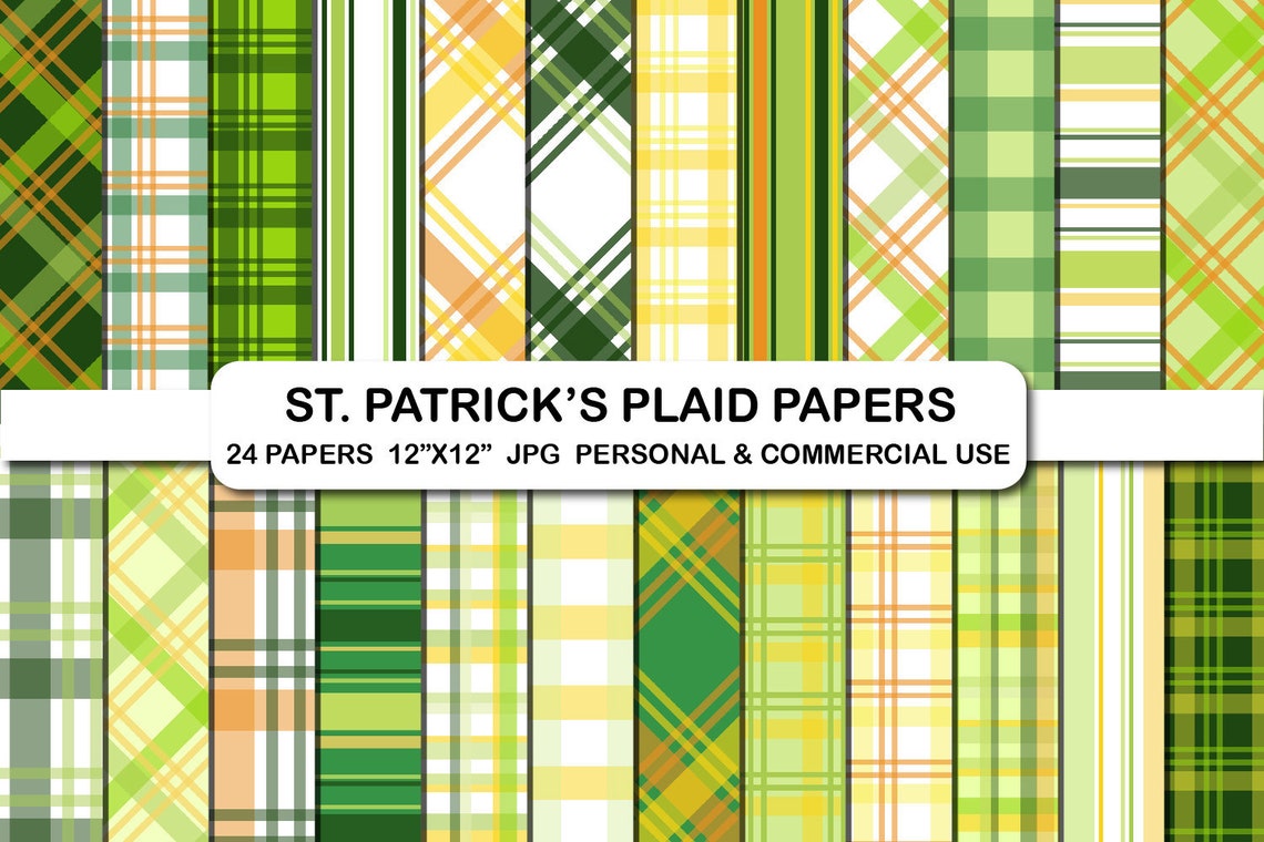 Green Plaid Pattern Scrapbook Digital Papers St Patricks Etsy