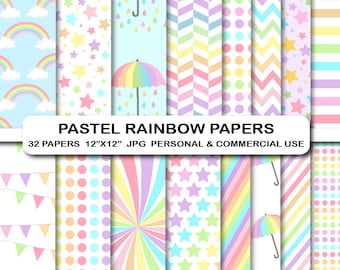 32 Rainbow Digital Paper, Rainbow Star Digital Paper, Rainbow Background Pattern Papers, Rainbow Scrapbooking Papers, Rainbow Digital Papers