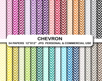 34 Chevron patroon digitaal papier, Chevron scrapbook digitaal papierpakket, Chevron scrapbooking papier, regenboog achtergrond instant download