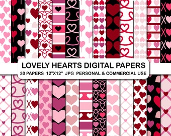 Valentine's Day Digital Papers, Love Digital Paper Pack, Valentines Day Patter Papers, Valentine's Day Scrapbook Pattern Papers Pack Set