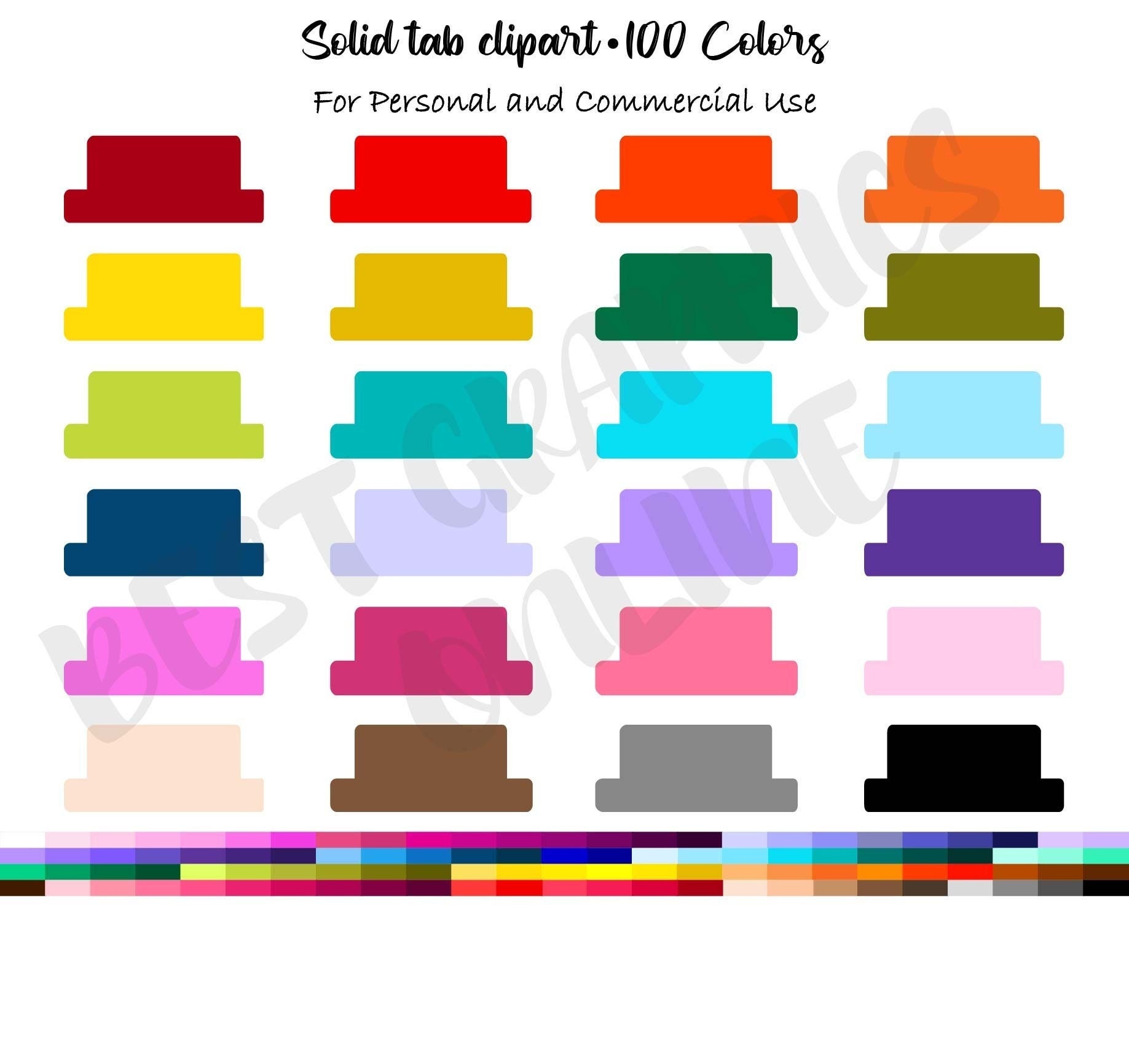 100 Solid Colors Tab Clipart Set Rainbow Tab Clip Art Tab - Etsy Canada