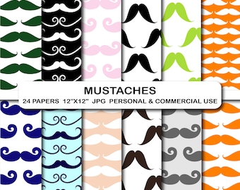 Papeles digitales con bigotes, diseños para caballeros, papeles para álbumes de recortes (24 imágenes JPG de 30 x 30 cm)