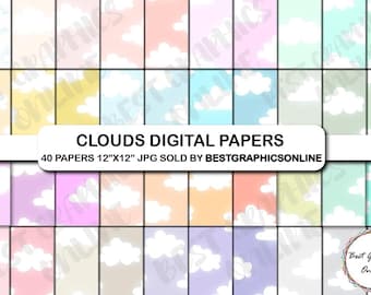 Papeles digitales de cielo nuboso, fondos para álbumes de recortes (40, JPG de 12 x 12)