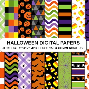 Halloween Digital Papers, Halloween Bats Spiders Digital Papers, Scrapbook Papers, Halloween Background, Pumpkin Background Paper Pack