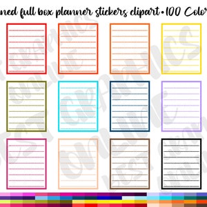 100 Lined Full Box Planner Sticker, Full Box Daily Planner Sticker Clipart, Outlined Full Box Printable Planner Stickers, Planner Clipart