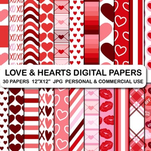 Valentine's Day Digital Papers, Love Digital Paper Pack, 30 Valentines Day Patter Papers, Valentine's Day Scrapbook Pattern Papers Pack Set
