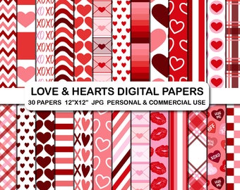 Valentinstag Digital Paper Pack, Liebe Herzen Muster (digitaler Download)