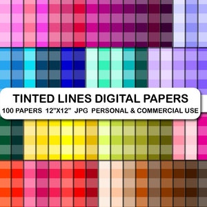100 Tinted horizontal stripes digital papers, Tinted striped background pattern papers, Bright pastel printable scrapbook papers pack png