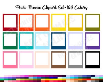 Rainbow Photo Frame Clipart, 100 Colors, Square Frames (Digital Download)