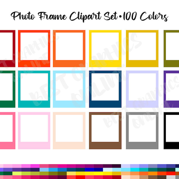 100 Colors Blank Photo Picture Frame Clipart, Photo Frames Clip Art, Digital Photo Frame, Rainbow Frames, Picture Square Frame Clipart