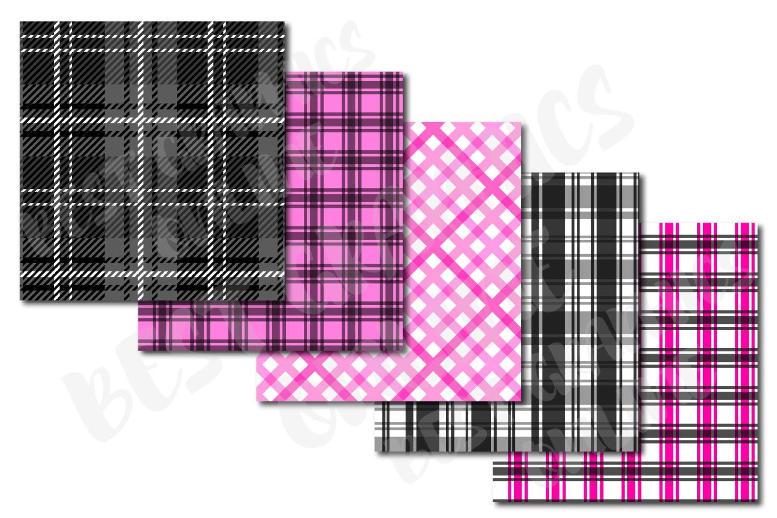 Pink and Black Plaid Digital Paper Pack (digital Download) - Etsy