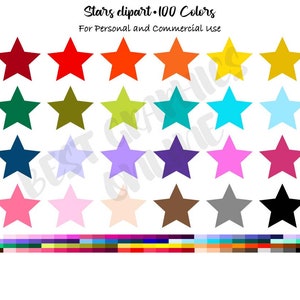 100 Colors Star Clipart, Star Planner Sticker Clip Art, Stars Clipart, Stars Shape icon, Rainbow Star Icon Planner Sticker Clipart Set