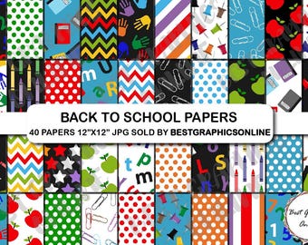 School Scrapbook Paper, Classroom Theme, Teacher Backgrounds (JPG Digital Papers)