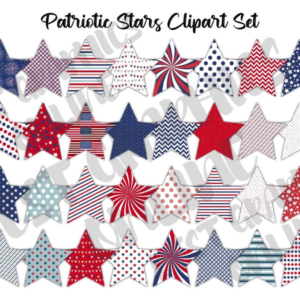 Stars and Stripes Clipart, 4th of July Patriotic Stars, USA Flag Clipart, Red White and Blue Clipart, July 4th Stars Clipart, Star Clipart