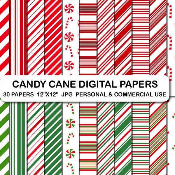 Christmas candy digital papers, Christmas pattern background papers, Candy cane clipart digital paper, Christmas candy cane pattern papers