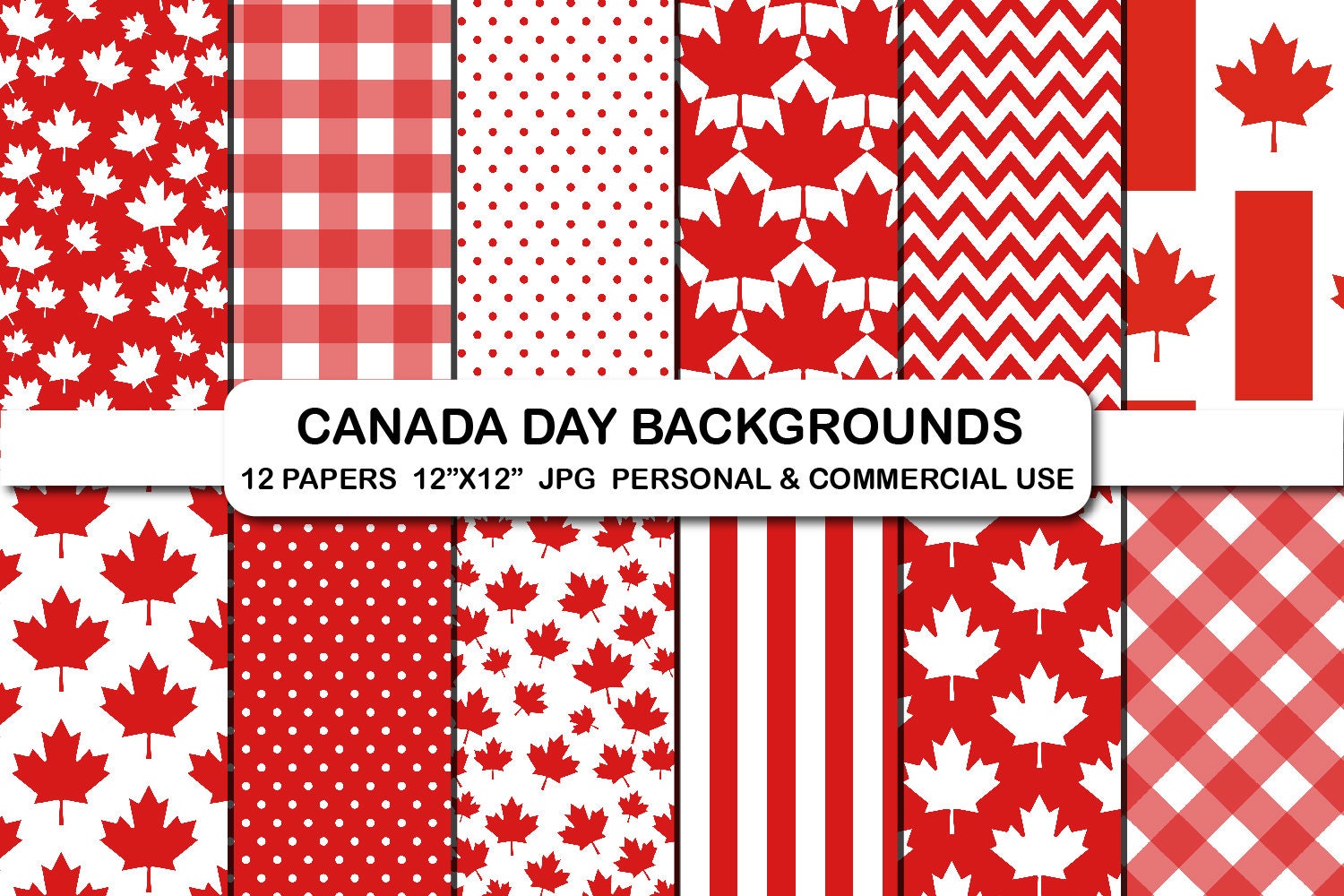 Canada Day Digital Background Papers, Canadian Flag Pattern Paper, Canada Patterns, O Canada Digital Papers, Canada Scrapbook Paper