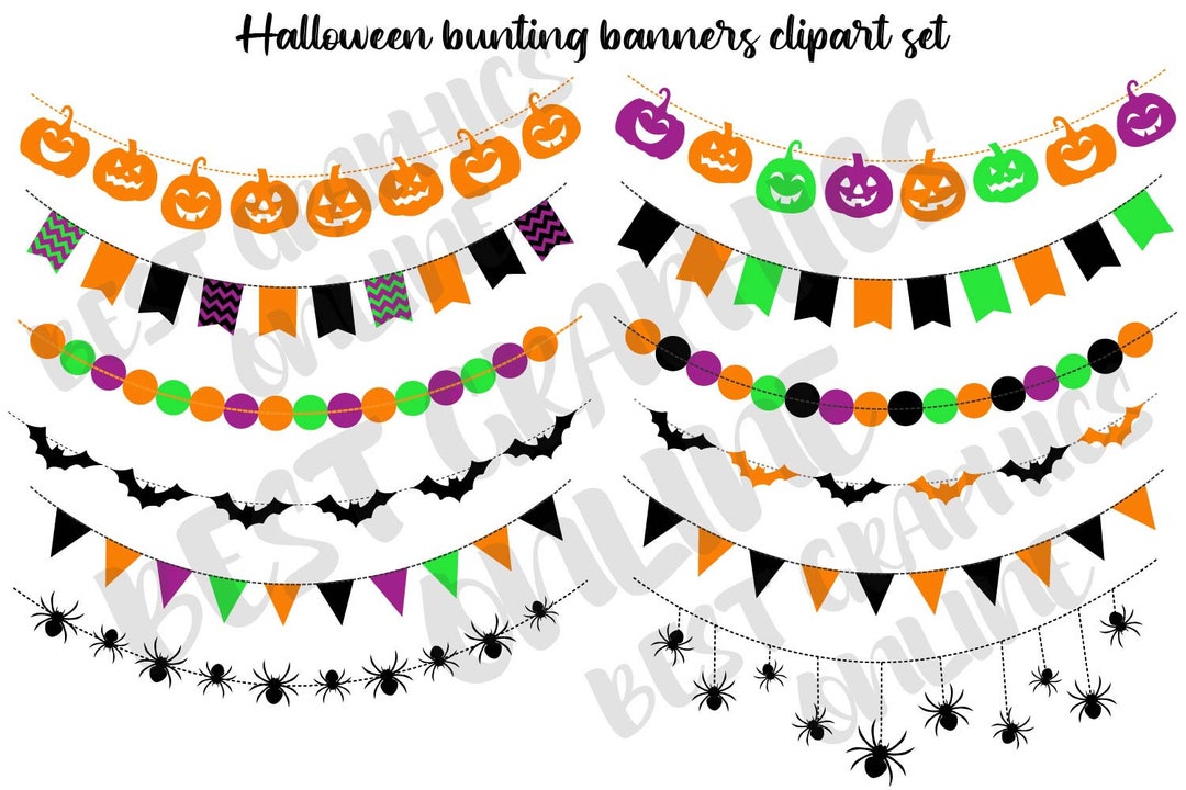 Halloween Bunting Banners Clipart, Pumpkin Flag Banner Clipart