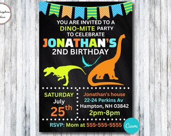 Invitación de cumpleaños de dinosaurio para niño, invitación "Stomp Chomp Roar", invitación de T-Rex, invitación imprimible de dinosaurio, fiesta de cumpleaños de dinosaurio para niño