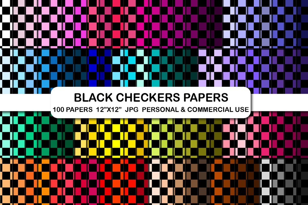 100 Black Checkers Printable Digital Papers, Checkers Pattern