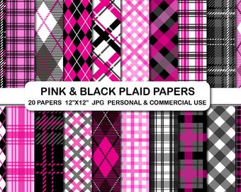 Pink and Black Plaid Digital Paper Pack (Digital Download)
