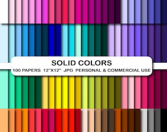 100 Plain Solid Colors Digital Paper Pack, Pastel Color Papers, Solid Colors Background Papers, Rainbow Pattern Papers, Bright Digital Paper