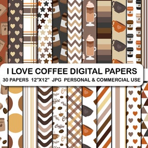 I love Coffee Scrapbook Digital Papers, Coffee Cups Paper Set, Coffee Background Papers, Coffee Beans Digital Papers Set, Coffee Clipart