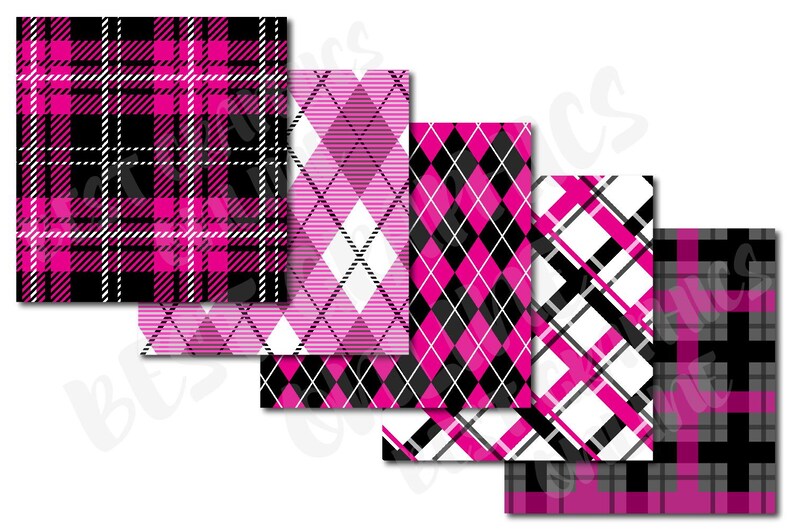 Pink and Black Plaid Digital Paper Pack (digital Download) - Etsy