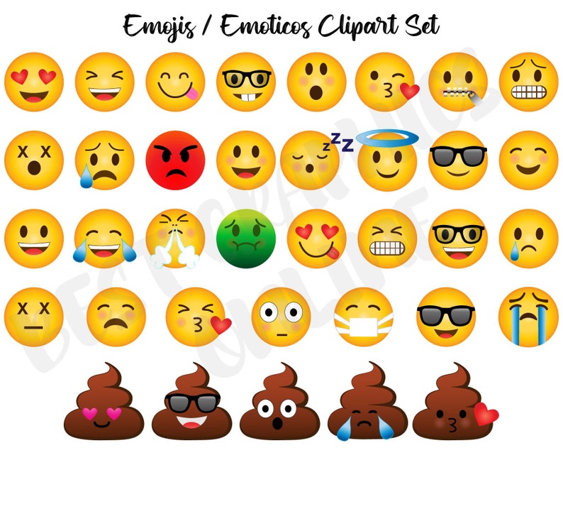 Emoticons Clipart, Emoji Icon Clipart, Emoji Smileys, Smiley Faces Clipart, Whatsapp Emojis, Facebook Emojis, Emoji Feelings Clipart Set image 1