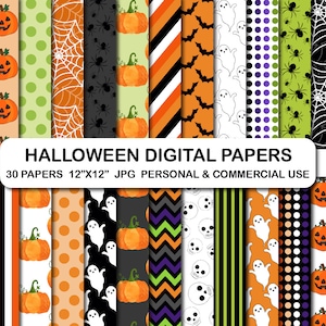 Halloween Digital Papers, Skulls, Spiders, Pumpkins (30 JPG)