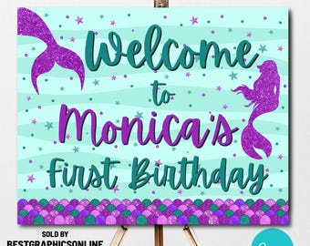 Letrero de bienvenida para fiesta de sirenas, Letrero de cumpleaños imprimible, Fiesta bajo el mar, Letrero de bienvenida para fiesta de cumpleaños de La Sirenita, Bienvenida de sirenas