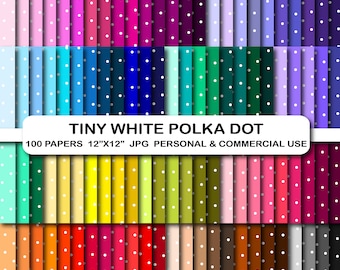 Polka Dot Digital Paper Pack, Tiny White Dots (Digital Download)