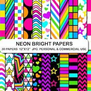 Neon helle digitale Hintergrund-Papiere, helles 90er Jahre Neon Digital-Papier, Regenbogenfarben-Digital-Hintergrundpapier, Neon-Muster-Neon-Hintergrund