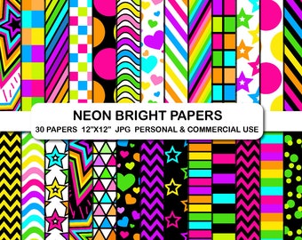 Neon Bright Digital Backgrounds Papers, Bright 90s Neon Digital Paper, Rainbow Colors Digital Background Paper, Neon Pattern Neon Background