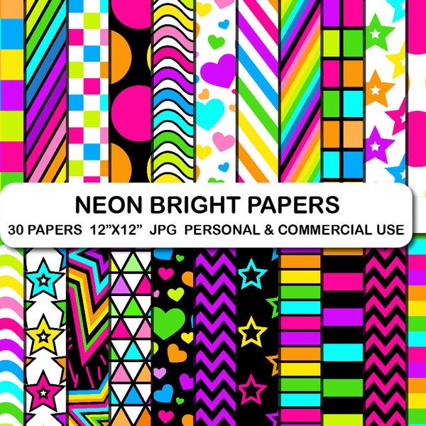 Neon Bright Digital Backgrounds Papers, Bright 90s Neon Digital Paper, Rainbow Colors Digital Background Paper, Neon Pattern Neon Background