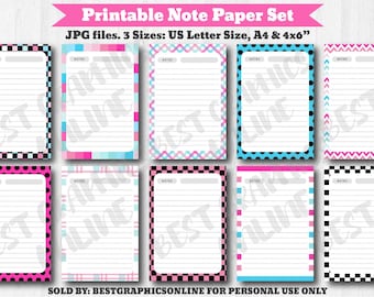 Papel para notas imprimible, juego de papeles para escribir, páginas para cuadernos, páginas rayadas para notas, paquete de papelería para bloc de notas imprimible, páginas para diario en 3 tamaños.