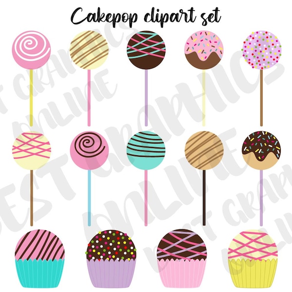 Cakepop Clipart, Sweets Dessert Cake Pops Printable Planner Stickers, Dessert Clipart Graphics, Food Clip Art, Scrapbooking Clipart Set