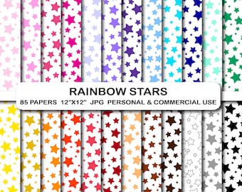 Rainbow Stars Digital Paper Pack, 85 JPG Papers (12"x12")