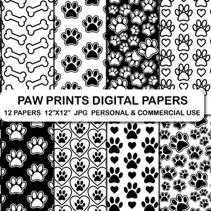 Empreintes de pattes Papiers numériques, Motifs de pattes de chien, Clipart pattes, Clipart patte, Arrière-plans de pattes d'animal de compagnie, Ensemble de fond de patte, Patte