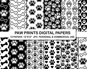 Paw Prints Digital Papers, Dog Paws Pattern, Pet Clipart (Digital Download)