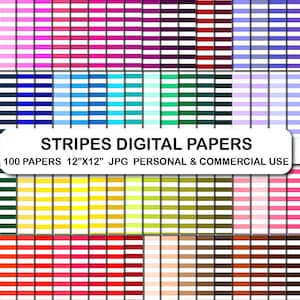 100 Stripes digital papers, Horizontal lines pattern, Lines digital paper pack, Striped papers, Lines digital papers, Stripes background
