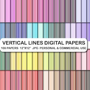 100 papiers numériques à lignes verticales, 100 couleurs arc-en-ciel à rayures droites, pack de papiers à rayures verticales pour scrapbooking