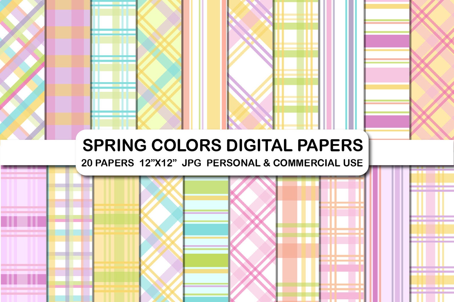 Spring Plaid Digital Papers, Easter Scrapbook Backgrounds (20 JPG Files ...