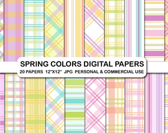 Papeles digitales a cuadros primaverales, fondos para álbumes de recortes de Pascua (20 archivos JPG)