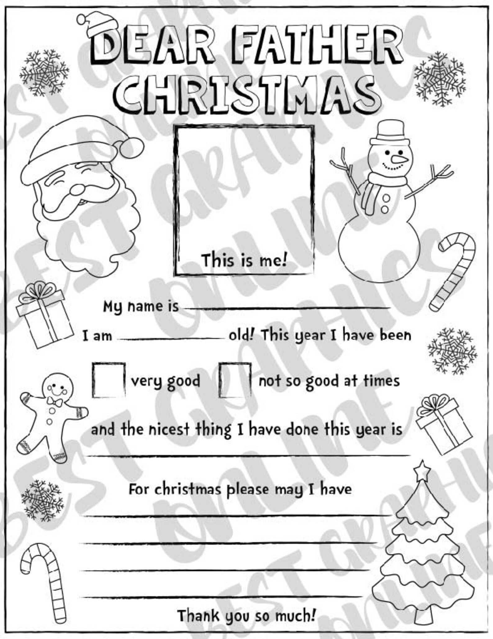 Dear Santa Coloring Christmas Letter Printable Dear Father Etsy UK